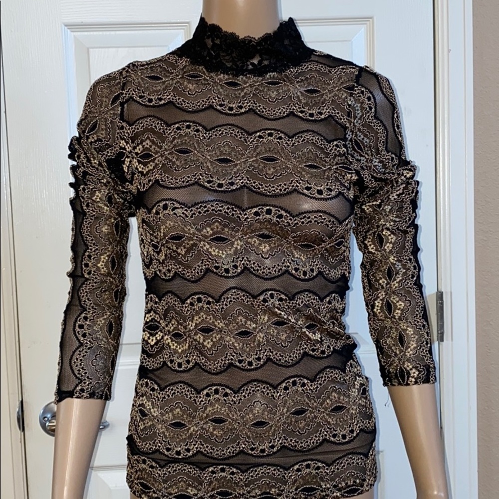 ❤️Beautiful Metallic Detail Sheer High Neck Top
